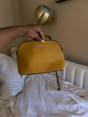 Aldo Mustard Yellow Dome Crossbody with Gold Chain Accent